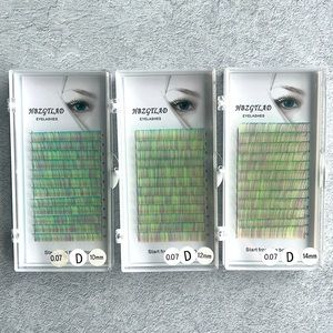 Rainbow eyelash extension trays D curl 10, 12, 14 0.07 blue, pink, yellow, green